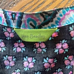 Vera Bradley black with turquoise and pink flowers . 3 pockets szL
